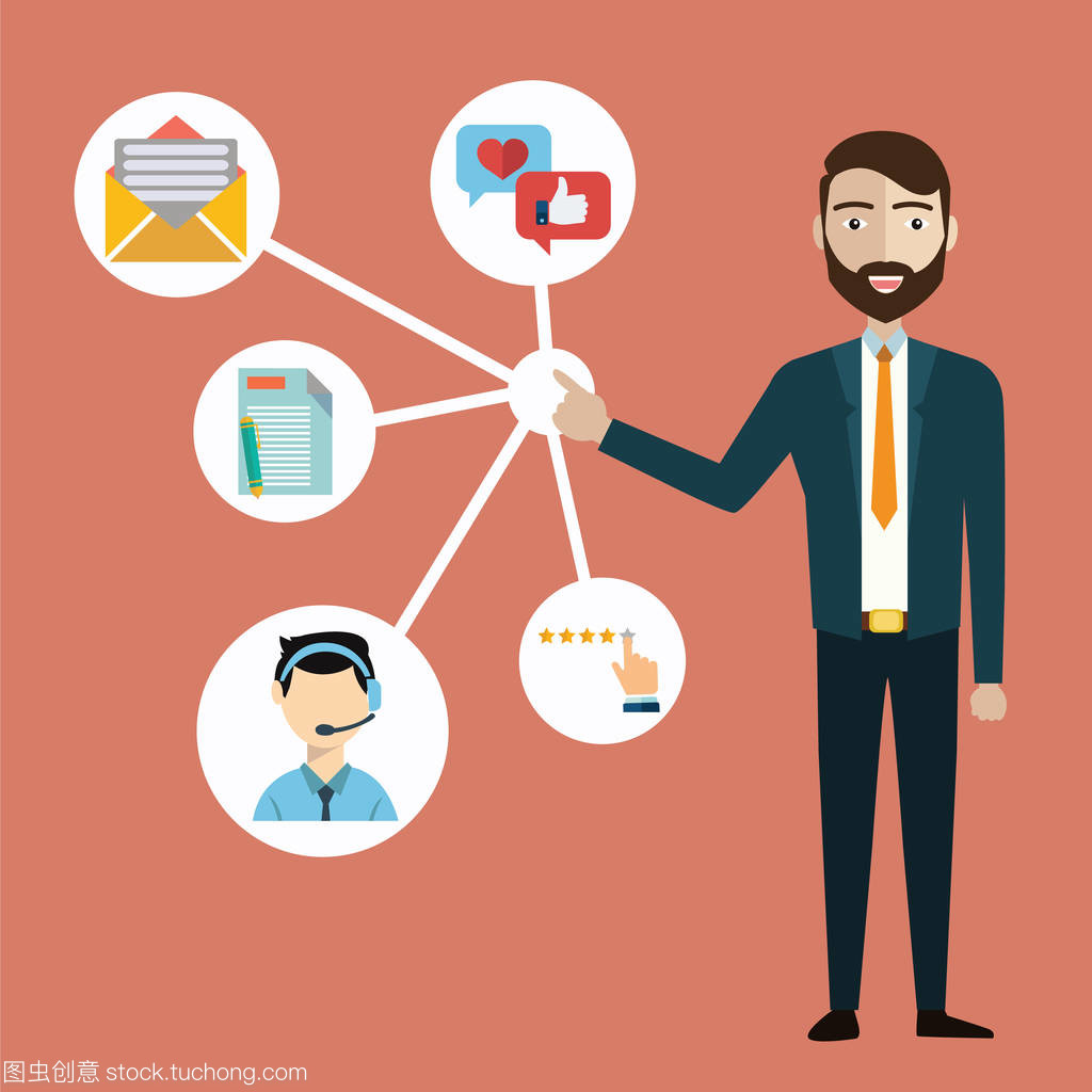 客戶關(guān)系管理。系統(tǒng)管理與當(dāng)前和未來的客戶-矢量圖的交互